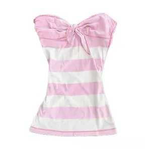 American Sweet Spice Girl Lace Edge Harajuku Y2k Constrast Color Striped T Shirts Harajuku Bow Design Punk Strapless Clothes