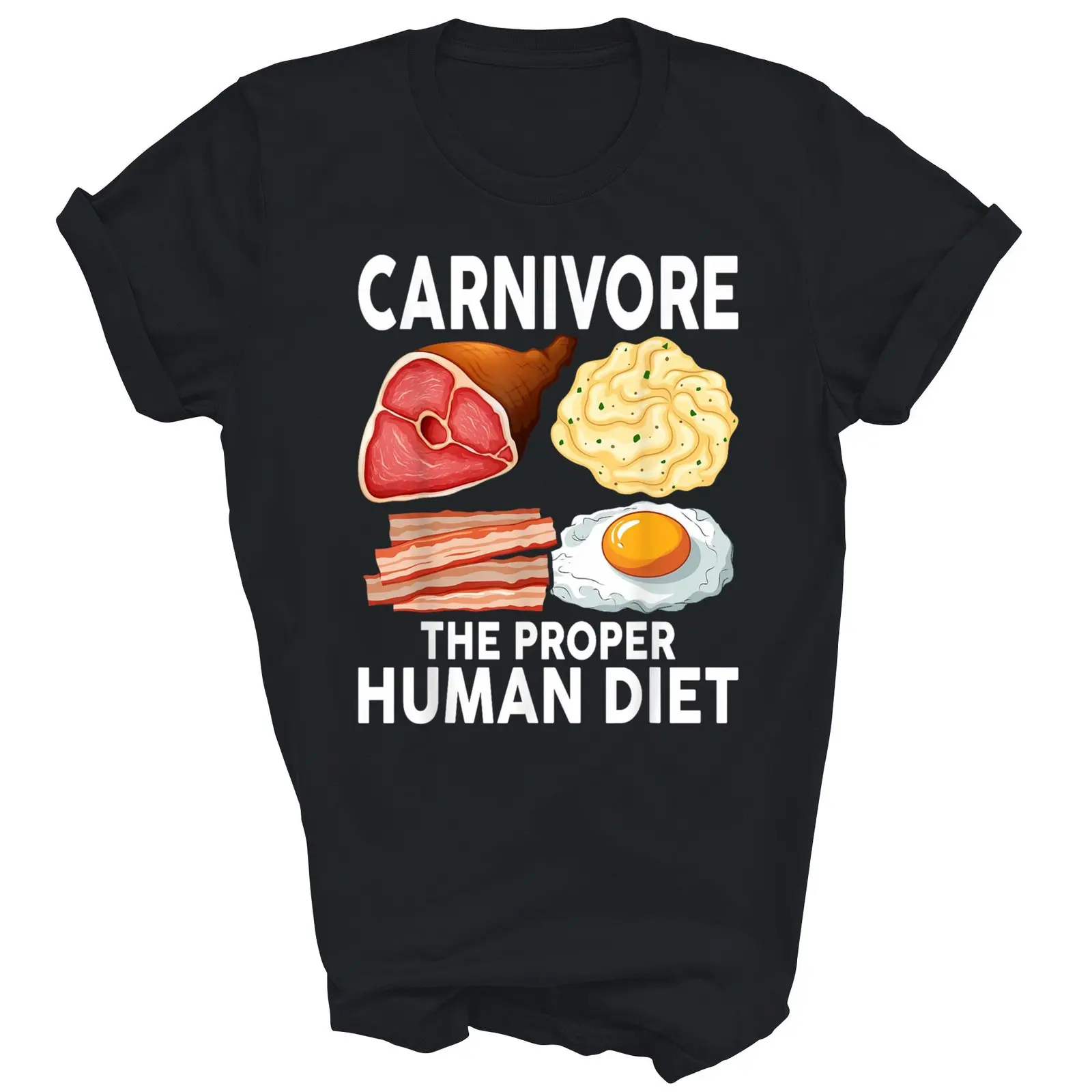 Men's Funny Carnivore Diet Graphic Print T-Shirt - Menswear Basic Chic All Seasons Unisex Streetwear Top, Soft Cotton Fabric, Breathable Minimalist Short-Sleeve, Customizable Everyday Gift