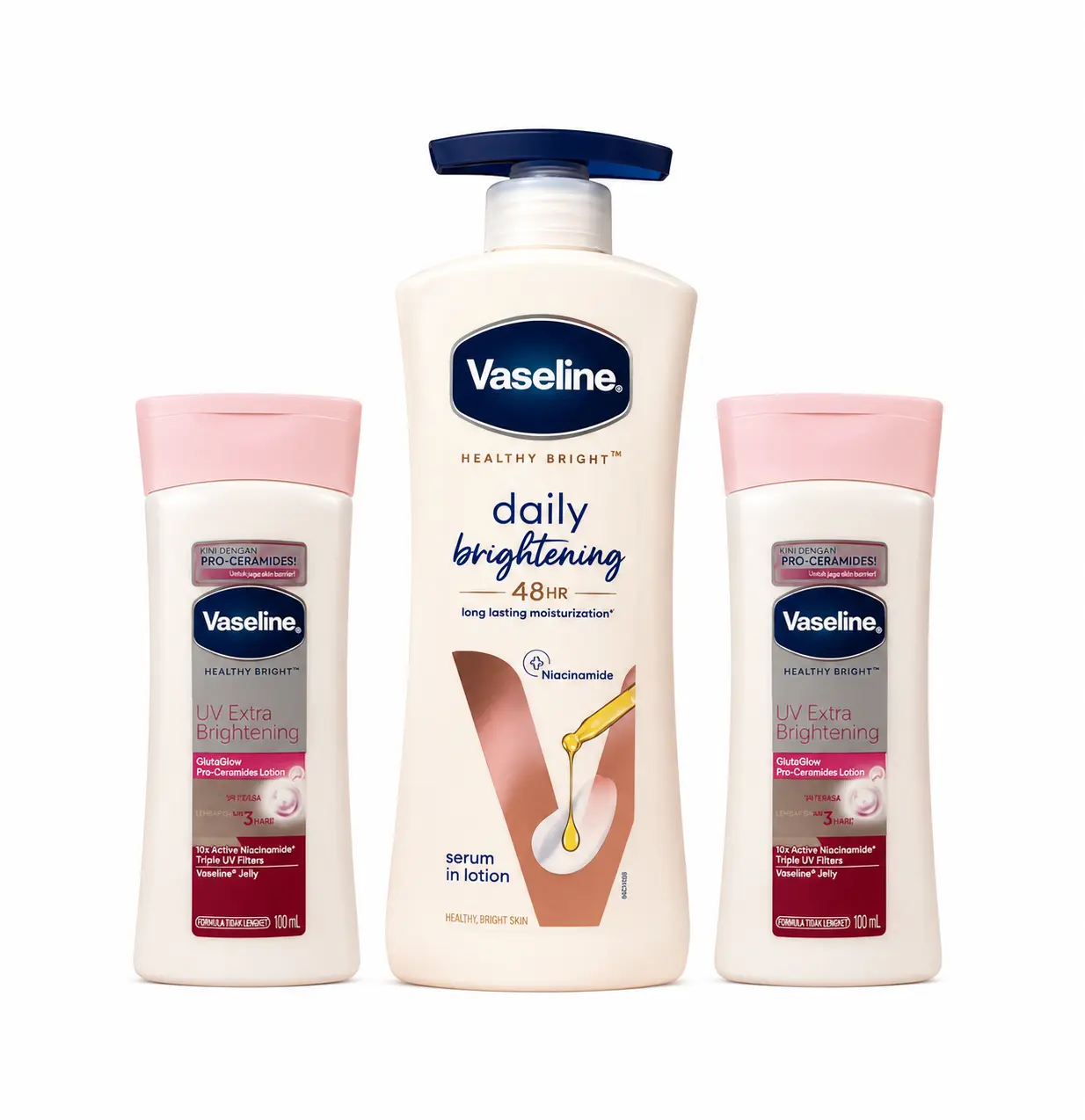 Vaseline Daily Brightening Serum 400mL & UV Extra Brightening 100mL 2 Pack Body Lotion