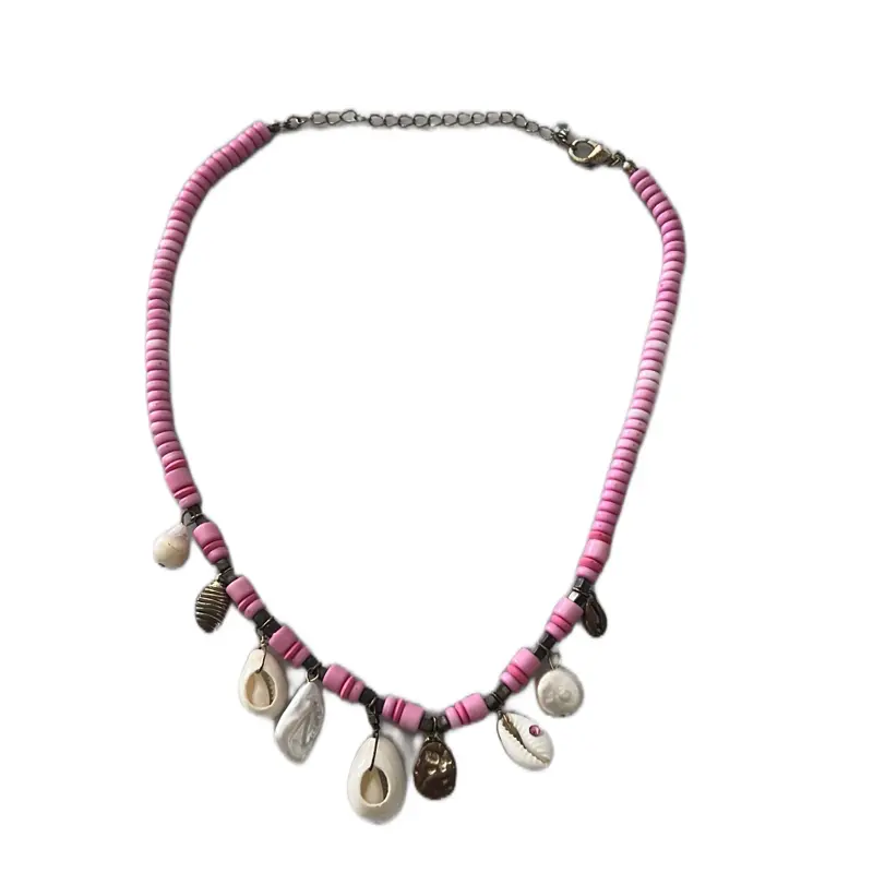 Fairycore Pink beaded necklace with unique shell design for girls