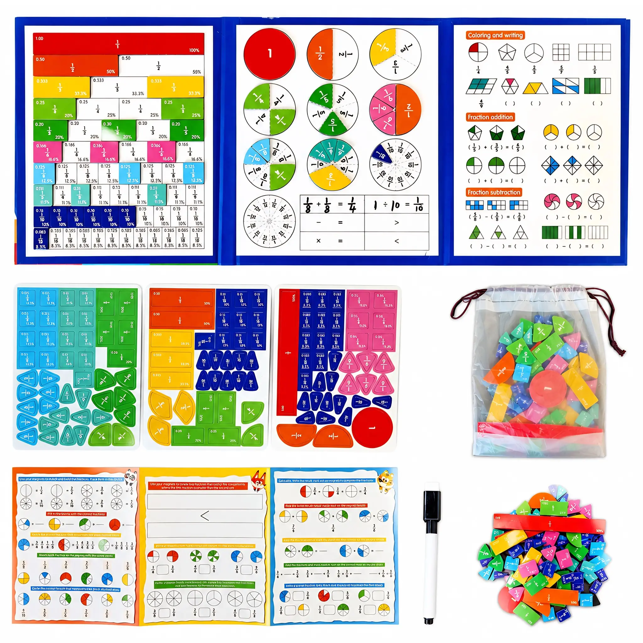 Magnetic Fraction Study Kit with Dry-Erase Activity Board - Unisex Montessori STEM Learning Tool, Preschool Math Manipulatives, Teaching Supplies for Kids 3+ Years, Holiday Gifts, Birthdays