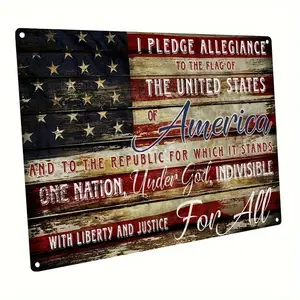 [Vintage, Patriotic] Vintage Patriotic Metal Tin Wall Decor, USA Flag Themed, Home Decoration with "I Pledge Allegiance" Text, Stars & Stripes Design