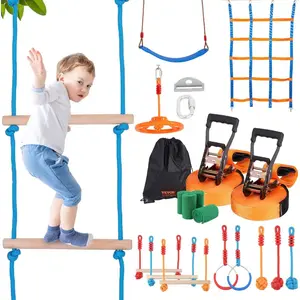 VEVOR Ninja Warrior Obstacle Course for Kids, 2x 60 ft Weatherproof Slacklines, 500lbs Weight Capacity Monkey Line, Outdoor Playset Equipment, Backyard Toys Training Equipment Set with 14 ObstaclesVEVOR Super Brand Day
