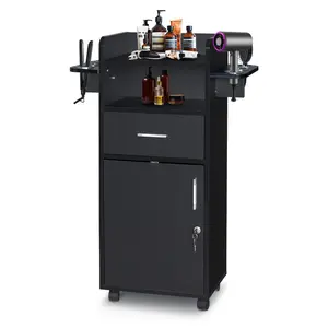Beauty Salon Trolley Cart, Salon Cabinet with 360° Wheels, 6 Tool Holders, 1 Drawer, Salon Station Rolling Cart,Color Black