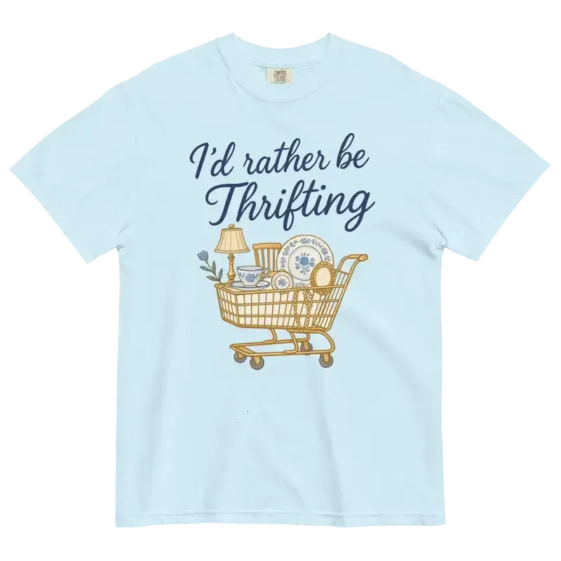 Comfort Colors I'd Rather Be Thrifting Unisex Short Sleeve T-shirt Soft Garment-Dyed Vintage Look Premium Cotton Relaxed Fit Graphic Made In The USA