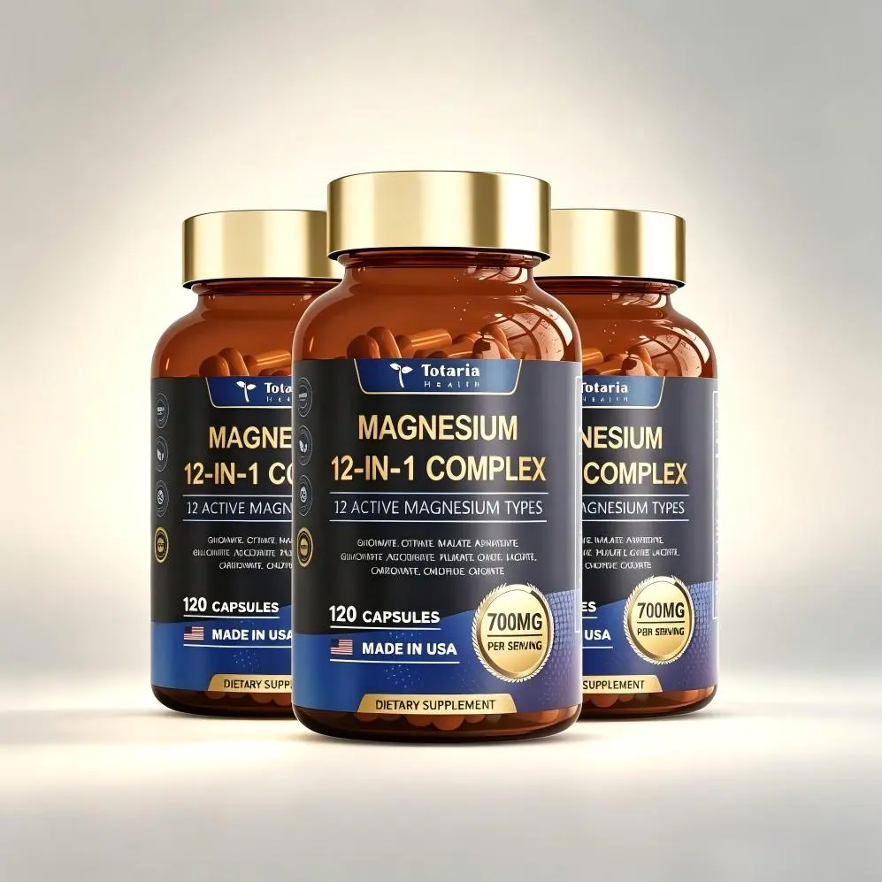 High Absorption Magnesium Complex  Health Magnesium 12-in-1 Complex 700mg - 12 Active Types Glycinate Citrate Malate Vegan Capsules for Muscle Heart & Relaxation Support