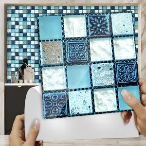Self-Adhesive Tile Stickers, Mediterranean Vintage Blue Mosaic Style, Waterproof Wall Sticker, Oilproof No Residue, Glossy Finish Multiple Sizes Available