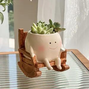 Smiley Face Resin Planter, Garden Planter, Cute Rocking Chair Design Succulent Pot. Perfect for indoor & outdoor home decor, ideal gift for plant lovers for Mother's Day, Christmas and all holidays.