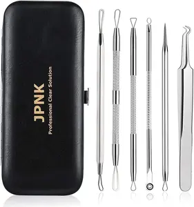 JPNK Blackhead Remover Tool Comedones Extractor Acne Removal Kit for Blemish, Whitehead Popping, 6 Pcs Zit Removing for Nose Face Tools with a Leather Bag