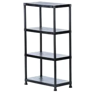 Heavy-Duty 4-Tier Plastic Storage Shelf in Black – 28x52x15 Inch Garage Organizer Rack, Scratch-Resistant Design