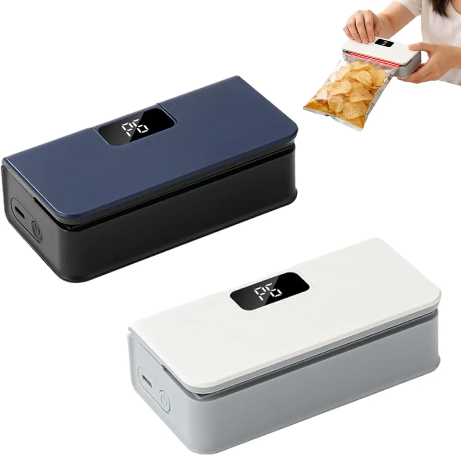 Magnetic Mini Bag Sealer – USB-C Rechargeable Snack Sealer with One-Touch Operation, LED Display, Adjustable Heat Settings & Built-In Cutter, Keeps Chips, Coffee & Pet Food Fresh Anywhere Portable Reusable
