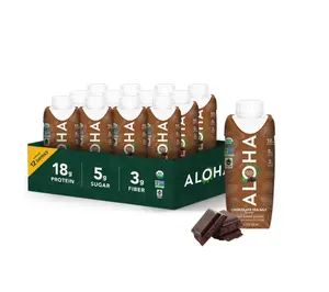 ALOHA Organic Plant-Based Protein Drink, Chocolate Flavor, 18g Plant Protein, 3g Fiber, 5g Sugar, Organic Ready-to-Drink Beverage, 11 fl oz, 12-Pack