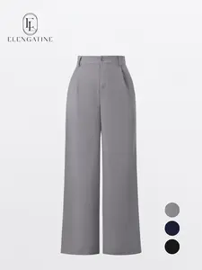 Elengatine Women's High-Waisted Wide-Leg Fashion Pants, Classic Straight Loose-Fit Essential Crop Bottoms with Pockets, Soft Structured Fabric Office Work Slacks for Business Casual & Daily Wear, Elegance-Focused Trousers KBK0027