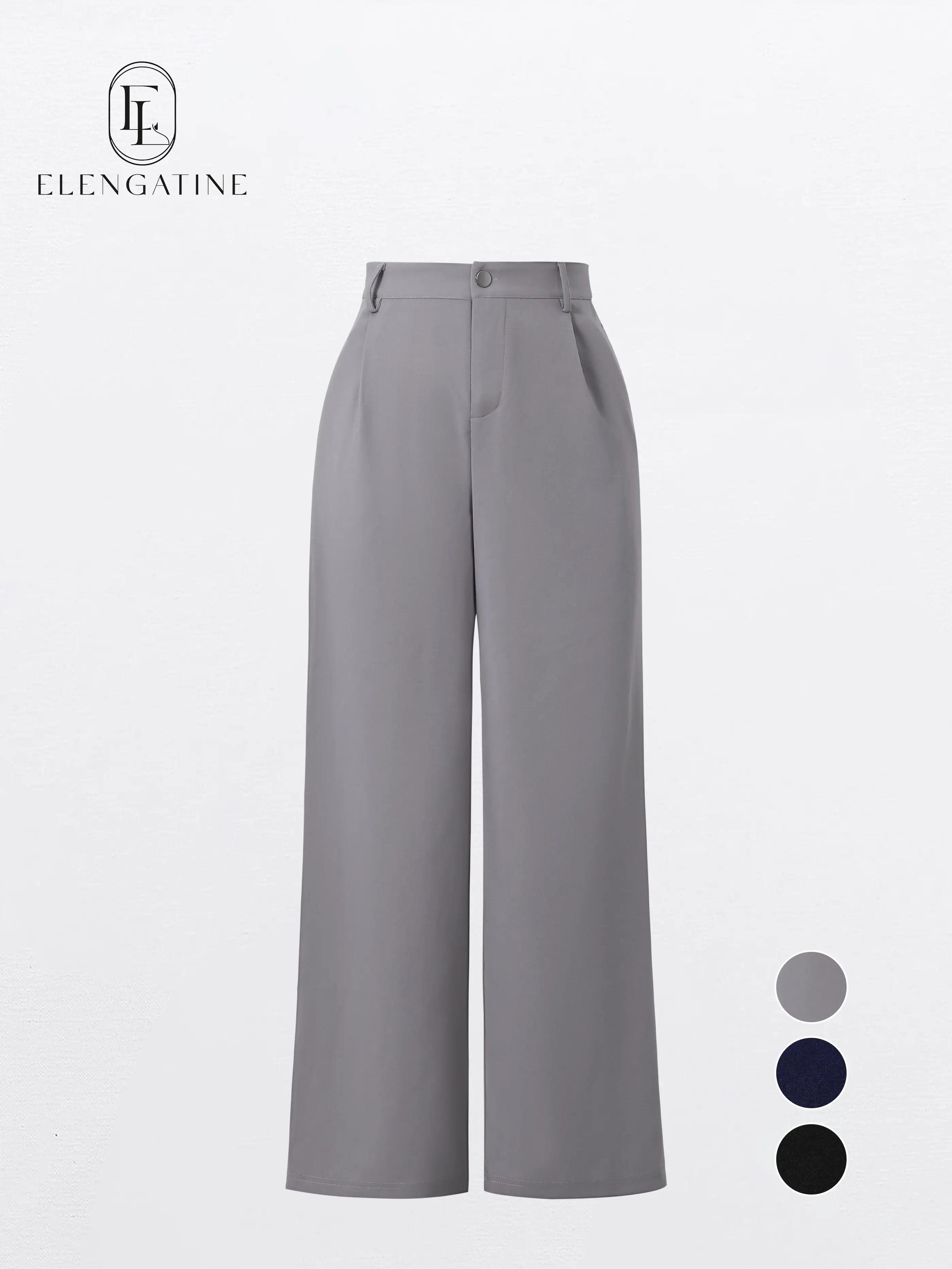 EL ELENGATINE Women's High-Waisted Wide-Leg Crop Pants, Soft Stretch Polyester Business Casual Slacks with Pockets, Essential, Bottom