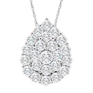 2Ct TW Real Diamond Tear Drop Pendant 10k White Gold 18" Women's Necklace