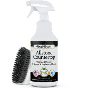 AllStone Countertop Cleaner – Plant-Based Stone Safe Cleaning Spray with Scrub Brush – Daily Use Cleaner for Granite, Quartz, Marble, Kitchen Counters – Streak-Free Detail Clean