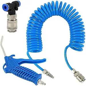 Air Blow Gun Kit Air Duster Cleaning Nozzle Blow Spray Tool Kit with 5 Meter Long Coil PU Air Hose,4*6mm(Blue)