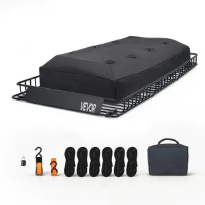 【Summervibes】VEVOR Roof Rack Cargo Basket, 90 x 50 x 6 in, Heavy Duty Roof Top Carrier Basket with Waterproof Rooftop Bag, Ratchet Straps, 250 lbs Capacity, All-Weather Car Top Luggage Holder, for SUV Truck Car