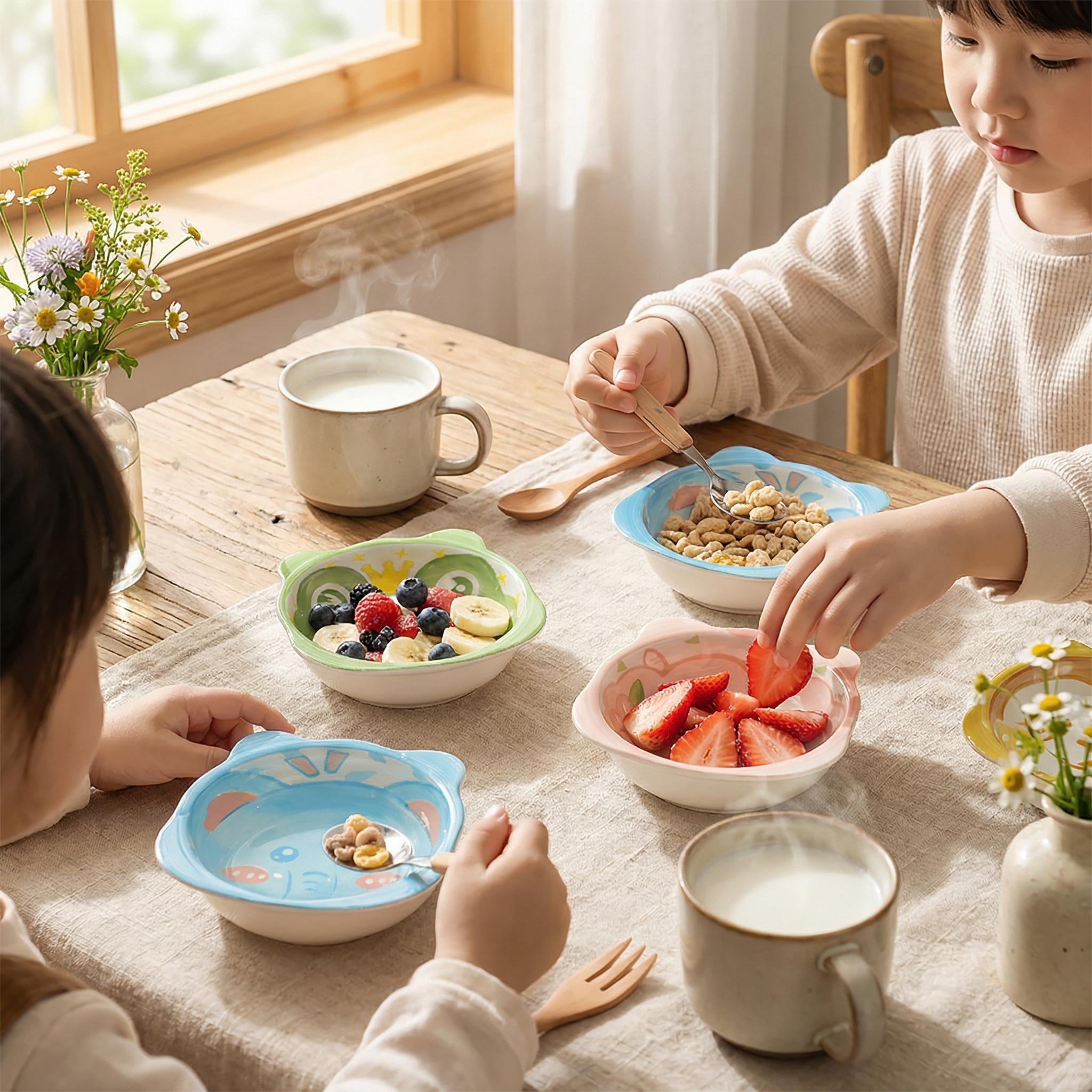 Viral Cute Animal Shaped Kids Ceramic Bowls! BOYOU Food-Grade BPA-Free Toddler Bowls, Microwave & Dishwasher Safe, 4 Adorable Designs to Boost Appetite, Stackable for Space Saving, Perfect for Baby Meals & Snacks!