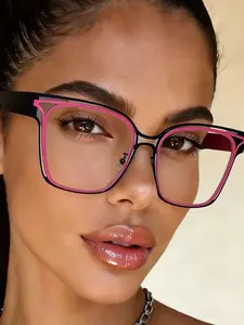 New Rectangle Fashion Glasses, Trendy Color Block Design, Women's High-End Versatile Daily Wear Decorative Eyewear, Trendy Casual Eyeglasses, Stylish Trendy Eyewear