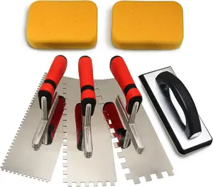 1Set Tile Tools Stainless Steel Square Notch Trowel Set Plus Rubber Grout Float and Grout Sponge for Tiling Installation Grouting summervibes