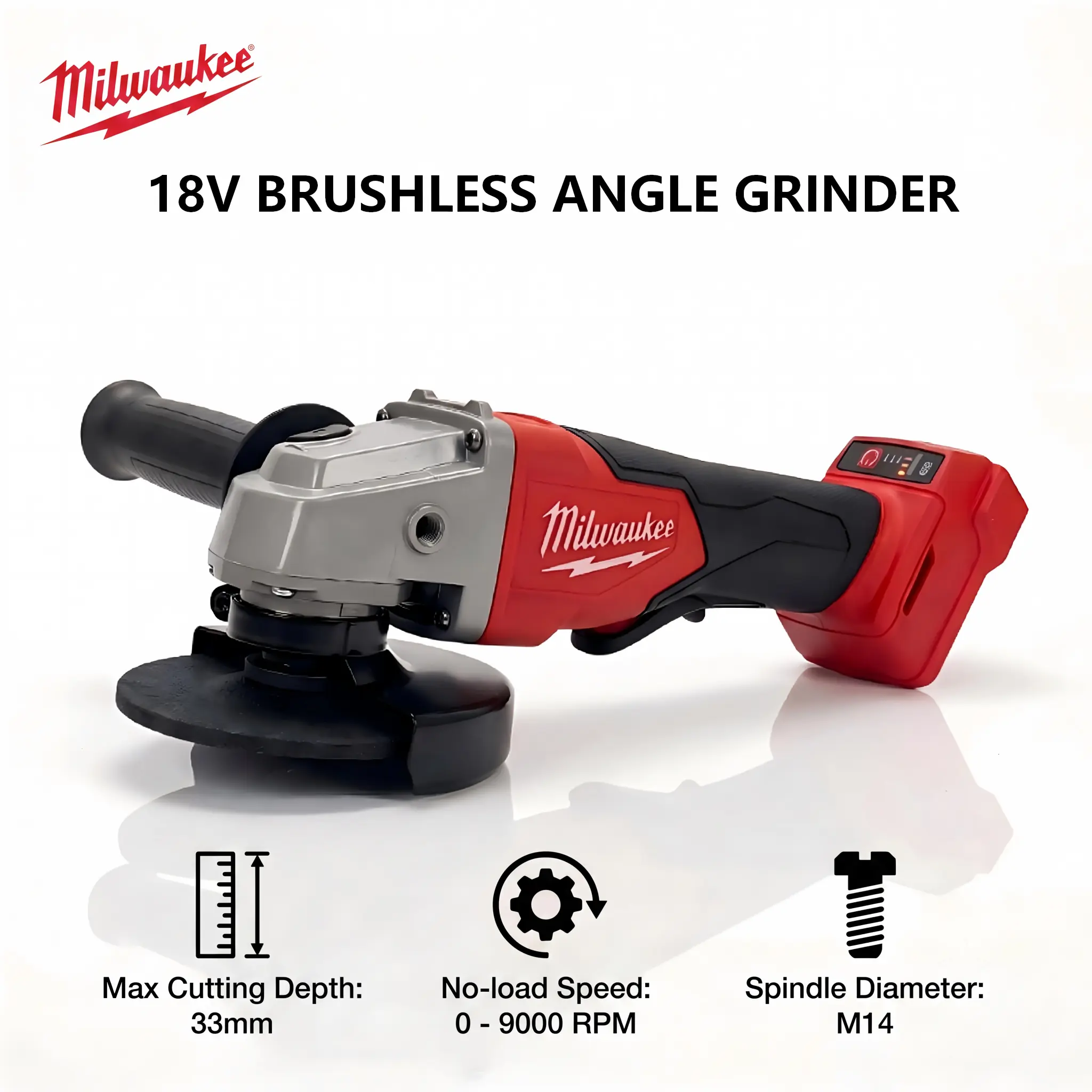 Milwaukee M18 125mm Brushless Cordless Angle Grinder With M14 Spindle Thread and Variable 0–9000RPM No-load Rotation Speed, Lightweight Handheld Equipment For DIY Metal Trimming, Workshop Rust Removal And Civil Construction Cutting Operations high rapid