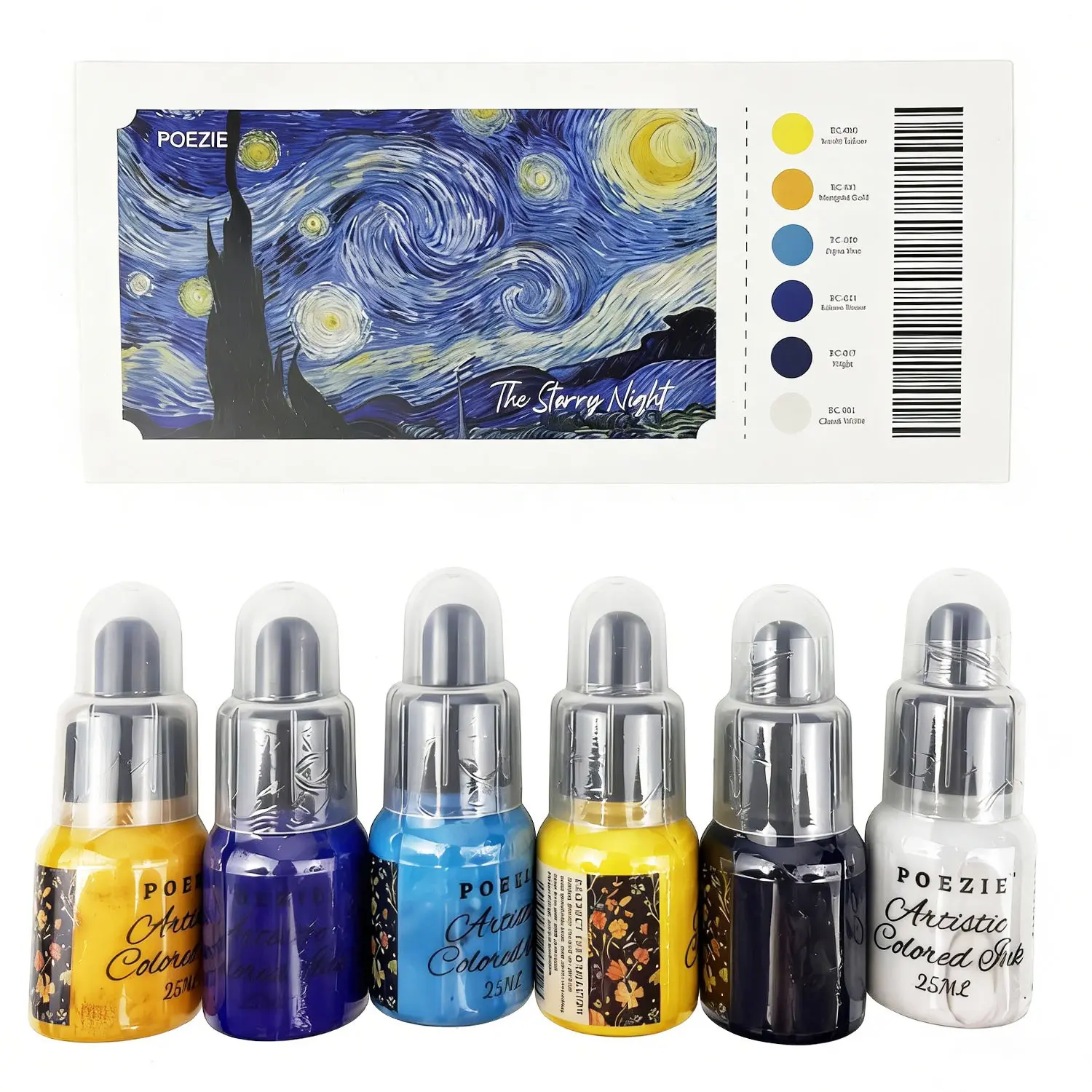 Artist Grade 6Pcs 25ml Acrylic Ink Set, Essential Colors with Dropper, Permanent Quick Dry Ink Ideal for Airbrush, Pouring Art & Mixed Media Projects, Art Materials