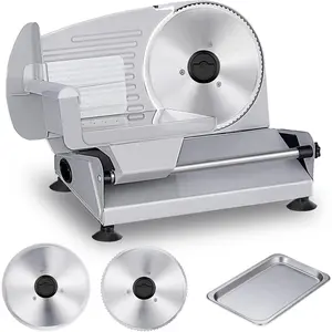 Meat Slicer, 200W Electric  Slicer with 2 Removable 7.5" Stainless Steel  and Stainless Steel Tray,  Lock Protection, Adjustable Thickness,  Slicer Machine for Meat Cheese Bread