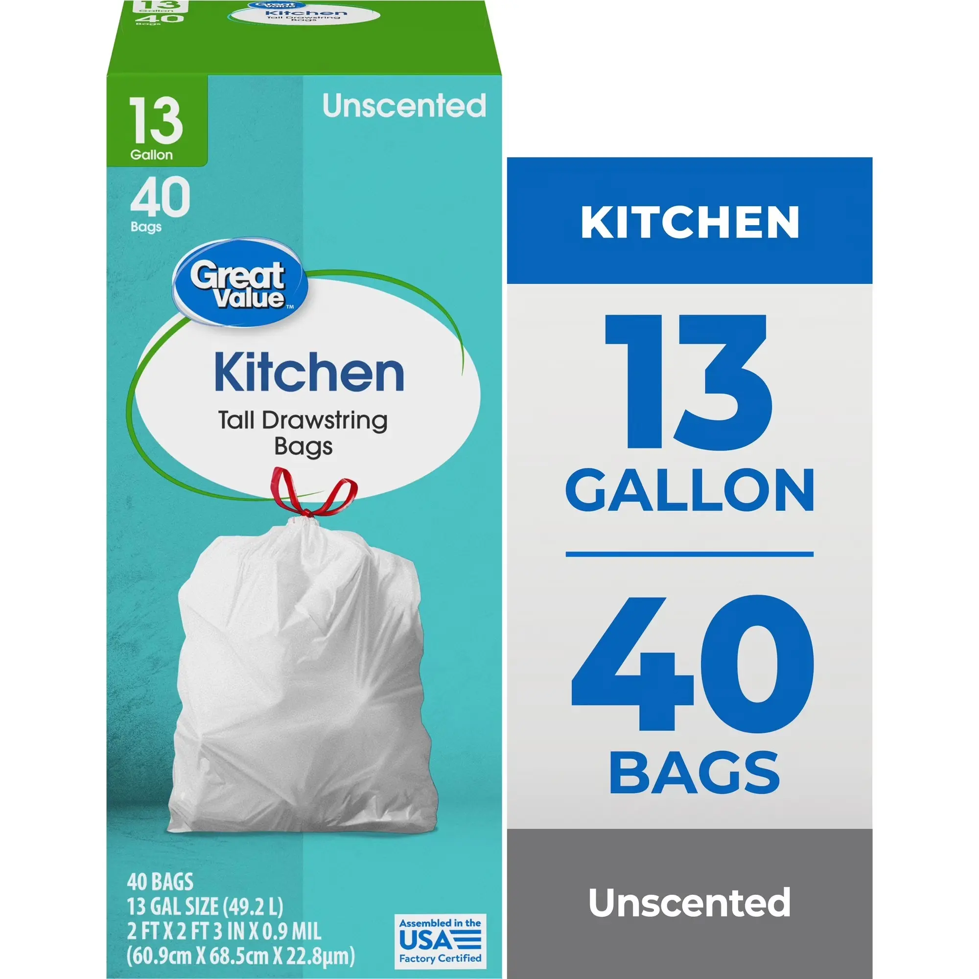 Great Value Tall Kitchen Trash Bags, 13 Gallon, Drawstring, Unscented, 40 Count – Durable White Garbage Bags