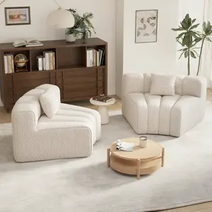 2-Piece Modular Boucle Sectional Sofa, Curved Semicircle Loveseat Set, Modern Combination Couch for Living Room, No Assembly Required, 1400 LBS Capacity