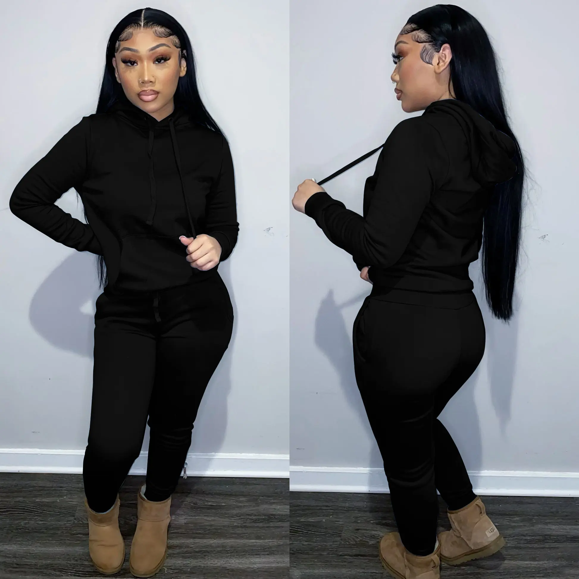 Women's 2-Piece Casual Activewear Set, Athletic Tracksuits, Sporty Long-Sleeve Hoodie Sweatsuit Matching Set