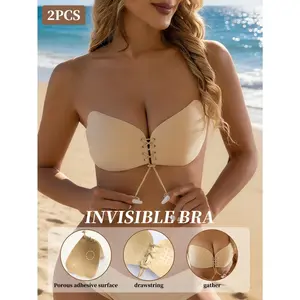 2 pieces/set (Beige + Black) wing-shaped, backless adhesive bra, summer invisible strapless bra for women, shaping & supportive, breathable, suitable for wedding dresses