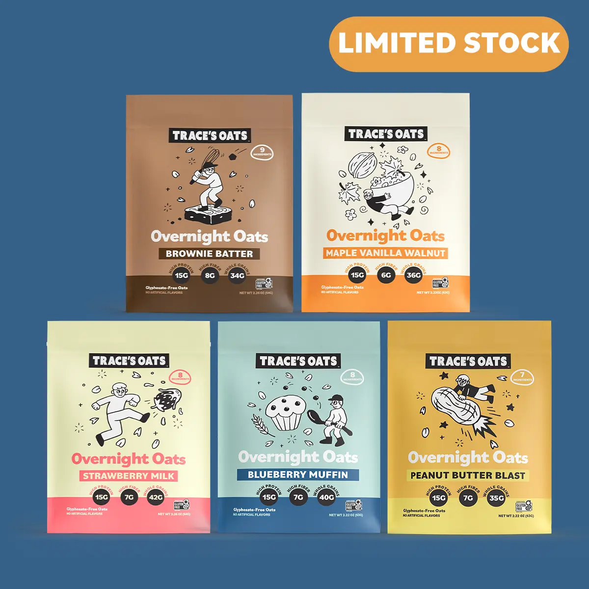 Trace's Oats Overnight Oats Starter Pack – 5 Flavors, 15g Protein, 0g Added Sugar, Gluten Free | High Protein Breakfast, Healthy Meal Prep  8:34 AM
