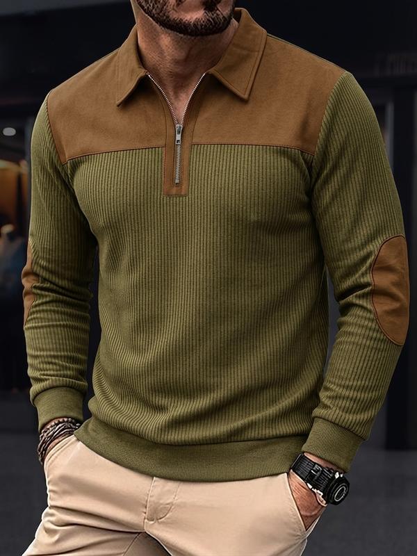 Men's Long Sleeve Polo Shirt Quarter Zip Standing Collar Color Block Casual Top, Streetwear Daily Sports Outdoor Shirt, Halloween Gift