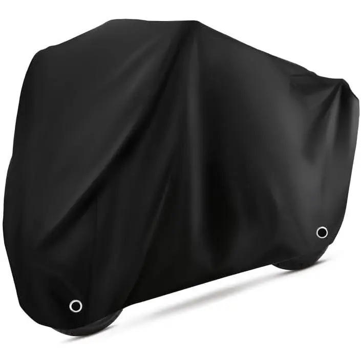 Motorcycle Cover Waterproof Sun with Lock-Holes & Storage Bag Heavy Duty Material, Fits up to 96" Harley Davison and All Motors (XL Black)