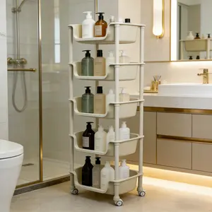 Five/Four-Tier Multifunctional Plastic Storage Cart  Storage Shelf with Wheels, Thickened & Oversized Sturdy Rolling Storage Cart  Designed for Efficient Organization in Living Rooms, Bedrooms, Dorms, Offices, Garages, And Utility Areas  Bathroom