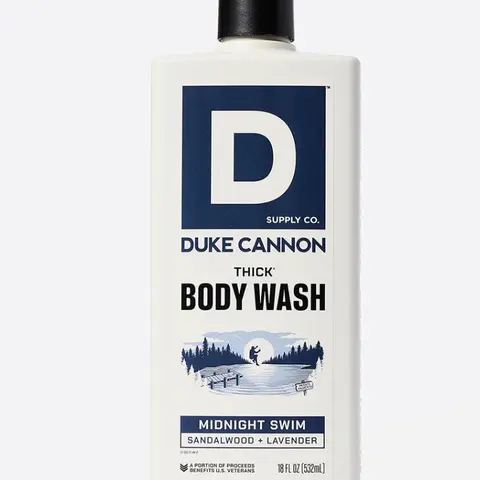 Duke Cannon Supply Co. THICK High-Viscosity Body Wash for Men – Midnight Swim | Sandalwood and Lavender Scent, Superior Lather and Natural Exfoliate, Premium Ingredients, Body Care Daily Cleanser, Sensitive Skin Friendly | 18 Fl oz