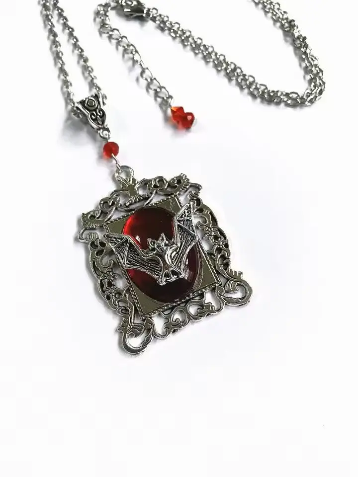 Red Square Frame Bat Necklace