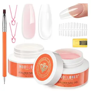 Gel Builder for Nails 2 Colors, 10-in-One Builder Hard Gel Nail Kit Clear Nude with Dual End Brush, Acrylic Clamps, 100PCS Paper Forms for Sculpting Extension Overlays Salon LED Cured