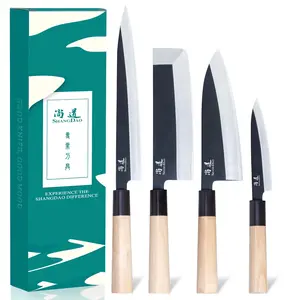 SHANGDAO Japanese Kitchen Chef Set Of 4 Knives Set Sushi Knife Set Nakiri-Yanagiba-Deba-Utility Kitchen KnifeFish Slicing Filleting Knife Sets German Steel