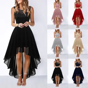 Women's lace cocktail dress 2025 handkerchief hem bridesmaid dance dress wedding guest sleeveless asymmetrical dress