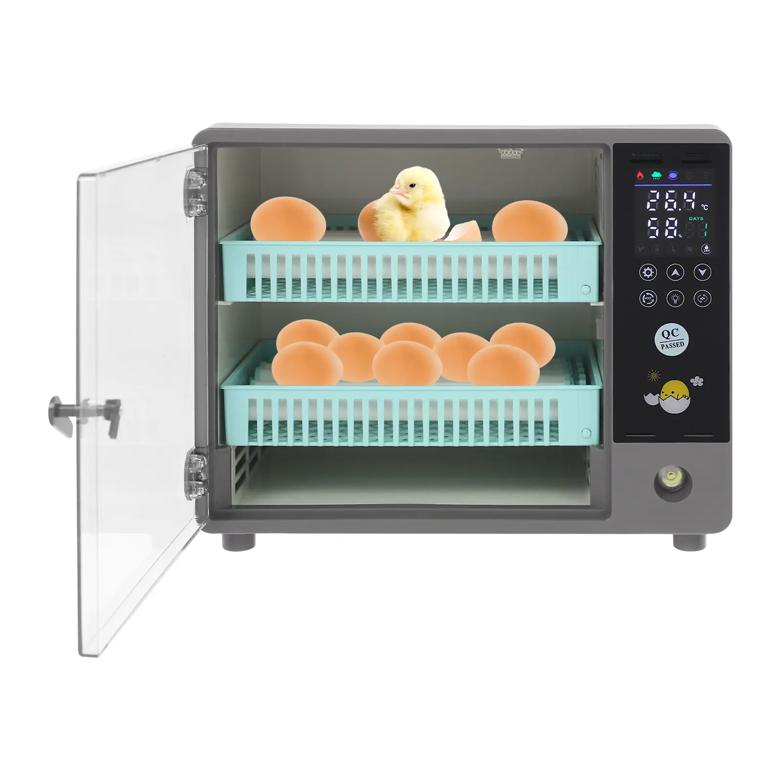 CNCEST Digital Egg Incubator 24-Egg Capacity with Auto Turner & LED Candling PID Temperature Control Dual Humidification for Chicken Duck Goose Poultry 110V 55W