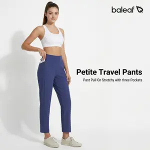 baleaf Women's Petite Travel Pants with 3 Pockets 25" Ankle Golf Pant Pull On Stretchy 7/8 Work Slacks [PC:bhy004]