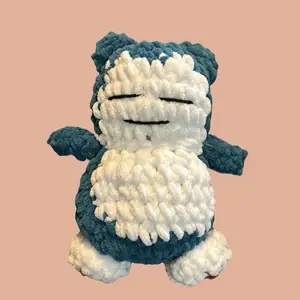 Snorlax Crochet Plushie - Blue and White Handmade Soft Toy for Snorlax Fans