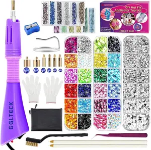 GLTECK Hotfix Applicator, Bedazzler Kit with 5784 PCS Rhinestones for Crafts, DIY Hot Fix Rhinestone Applicator Wand Setter Tool with 7 Tips, 6 Pattern Templates, Gloves, Tweezers & Cleaning Brush