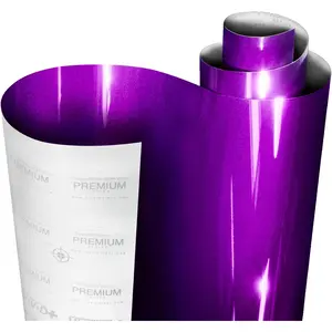 Ultra Gloss Candy Purple Synthetic Self-Adhesive Vinyl Wrap Roll for Automotive & Motorcycle Car Exterior, 1x5 ft Roll, Nano Air Release Tech, Stretchable Protective Cap Liner, Heat Apply Required, Manufacturer Warranty