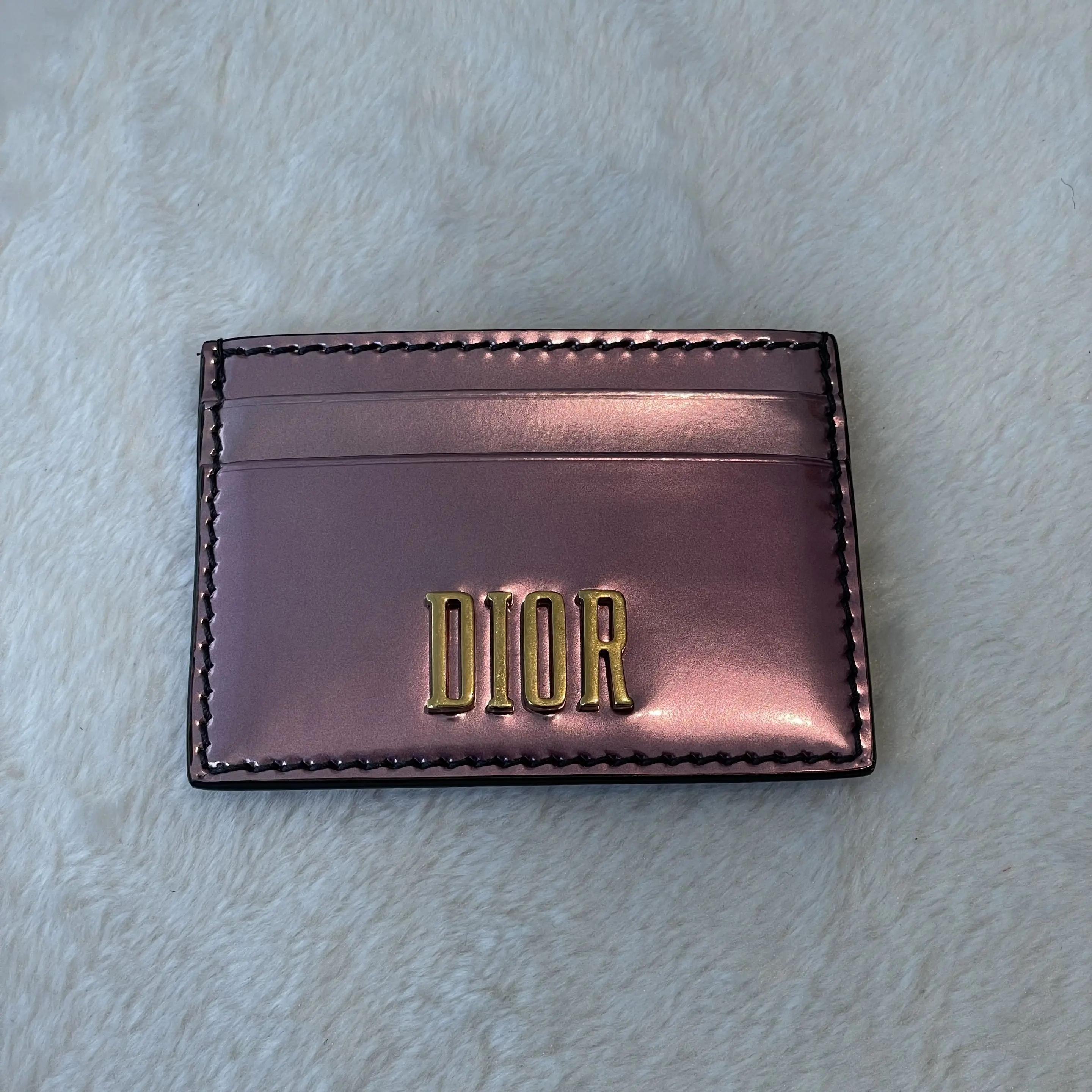 Pre-owned Dior Card Holder LCY1803099 Patent Leather Pink Purple
