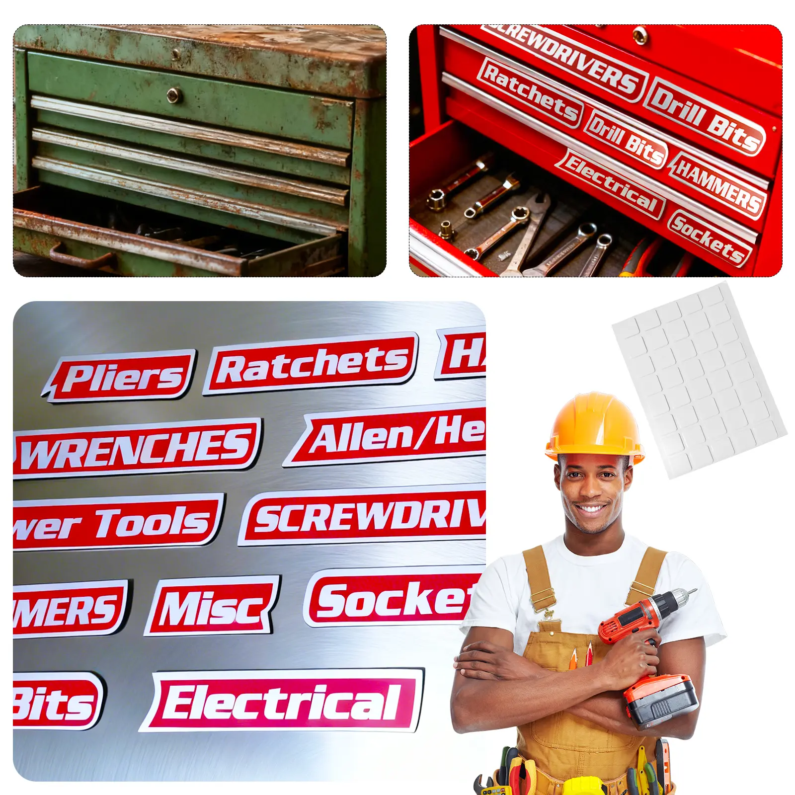 Magnetic Toolbox Labels, 12-pack, Black, Durable, 3D Printed Metal Toolbox Drawer Labels, Reusable, Suitable for Steel Toolboxes, Carts, and Drawer Decoration.The best gift for your father or boyfriend.