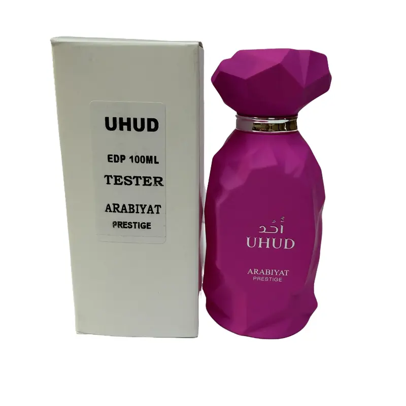 Arabiyat Prestige Uhud Tester Unisex EDP Spray - 3.4 fl oz (3 – 3.9 Fl Oz) Regular Edition Bottle, Adults' Gourmand Liquid Fragrance with Vanilla, Honey, Caramel, Childhood Sweet Notes, Amber Musk Drydown