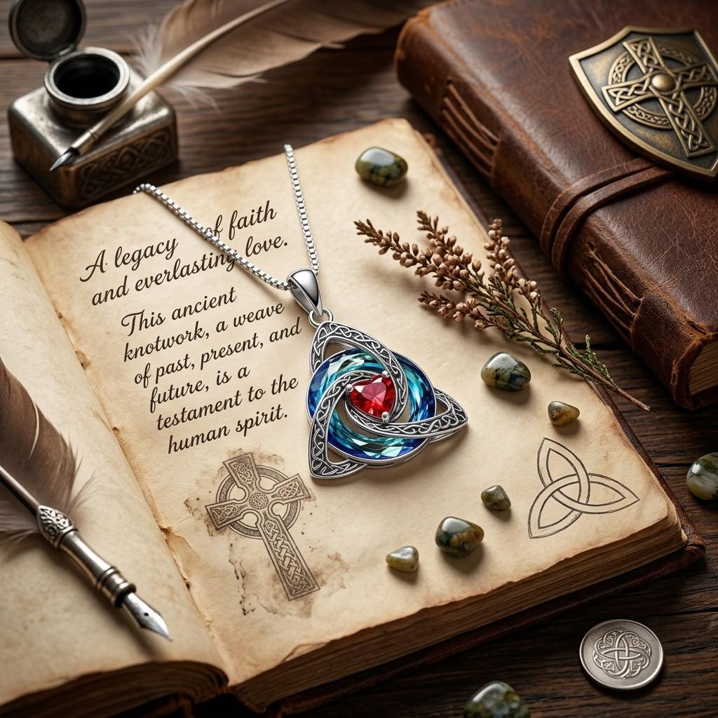 Celtic knot birthstone necklace – triquetra crystal pendant